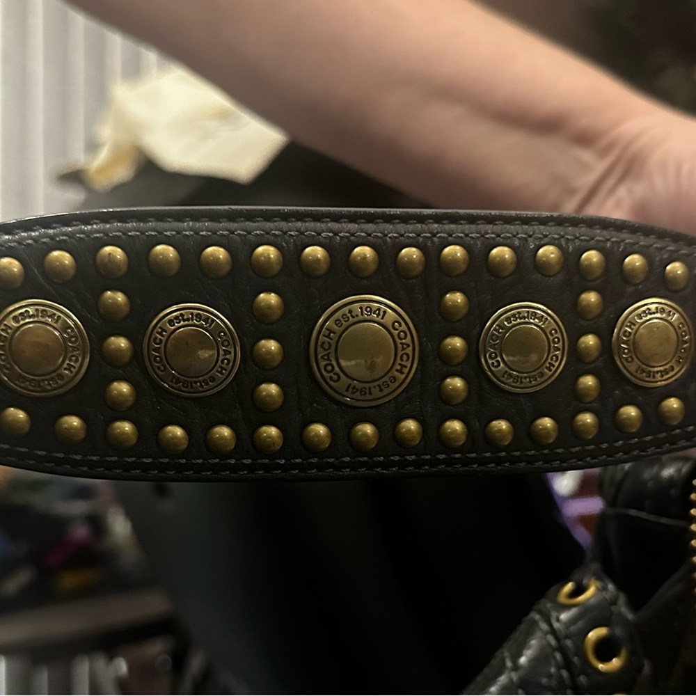 Coach HTF limited edition studded lace black leather large Abbey hobo purse - Picture 2 of 8